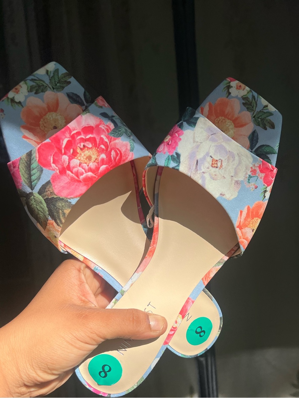 Nine West Floral Print Light Blue Slide Mules - Picture 16 of 16